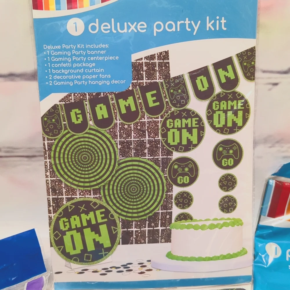 Game On Themed Deluxe Party Kit with Table Cover, Napkins, Plastic Cutlery NWT